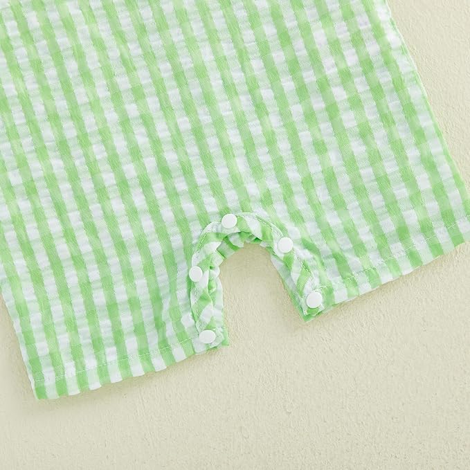 Newborn Baby Boys Sleeveless Seersucker Romper One Piece Straps Overalls - Image 5