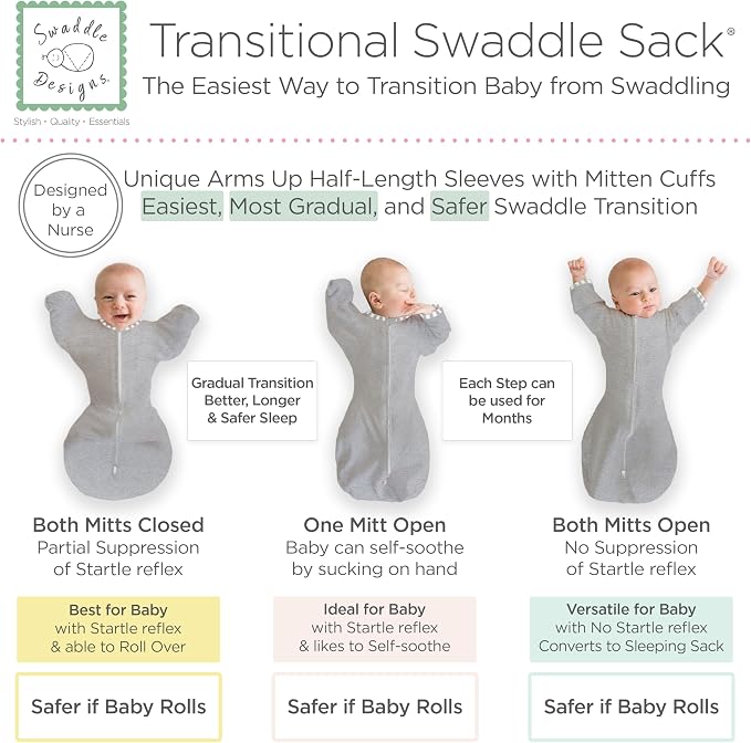 SwaddleDesigns Transitional Swaddle Sack, Arms Up Half-Length Sleeve & Mitten - Image 3