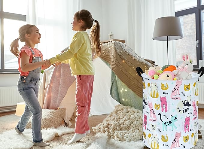 Round Laundry Hamper Storage Basket Laundry Organizer Hamper Storage Bins Clothes and Toys Box Nursery Hamper Gift Basket For Kids with Handles