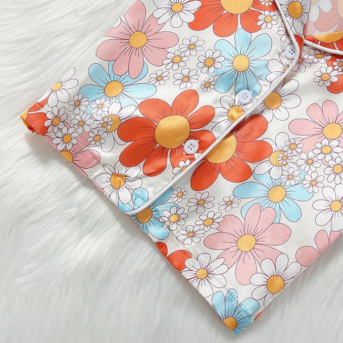 Kids Baby Girl Boy Satin Pajamas Set Button Down Sleep Shirt Top+Long Pants - Image 5