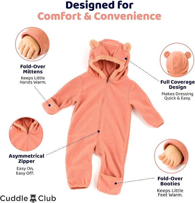 Cuddle Club Fleece Baby Bunting Bodysuit Hoodie, Newborn - Image 3