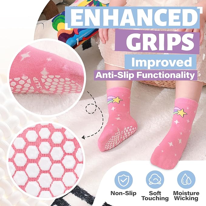 ANTSANG 12 Pairs Baby Girls Boys Toddlers Kids Crew Cotton Grips Socks | Smooth - Image 4