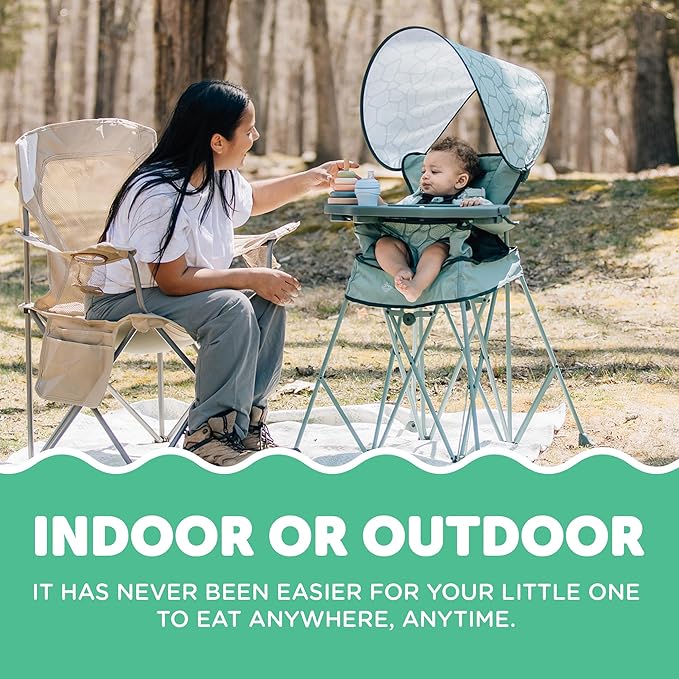 Baby Delight Go with Me Uplift Deluxe Portable High Chair | Travel High Chair | Sun Canopy | Indoor and Outdoor | Green Garden