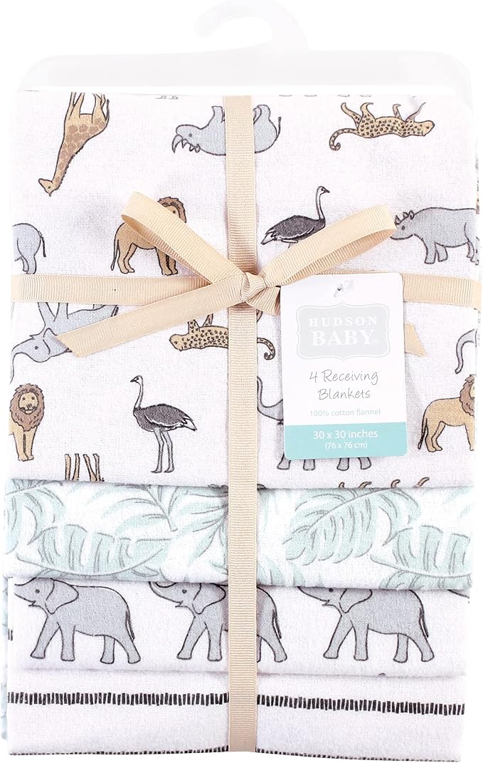 Hudson Baby Unisex Baby Cotton Flannel Receiving Blankets, Modern Neutral Safari - Image 2