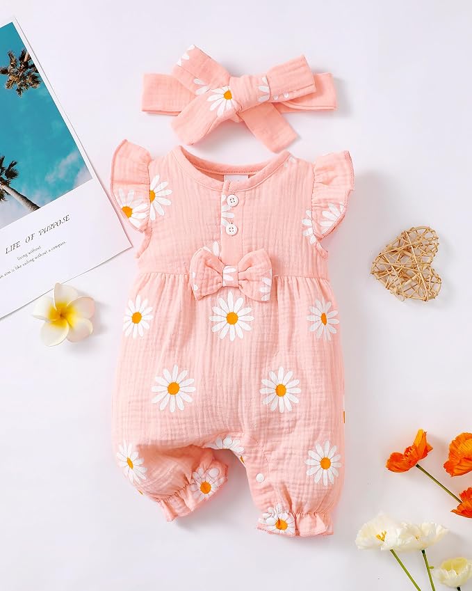Renotemy Newborn Baby Girl Clothes Romper Summer Outfits Preemie-18Months | - Image 2