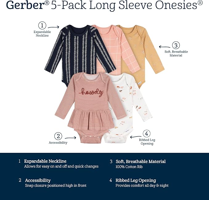 Gerber Baby Girls' 6-pack Long-sleeve Onesies Bodysuits - Image 7