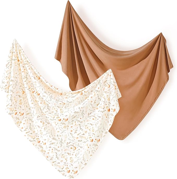 Newborn Swaddle Blanket, Ultra Soft Stretchy Jersey Knit Receiving Blankets 2 by BUYNOW