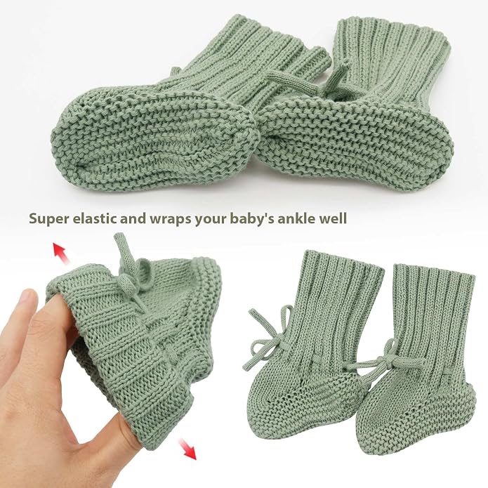 LifeTree Baby Knit Booties-2 Pairs, Cozy Cotton Handmade Crochet Baby Shoes - Image 2