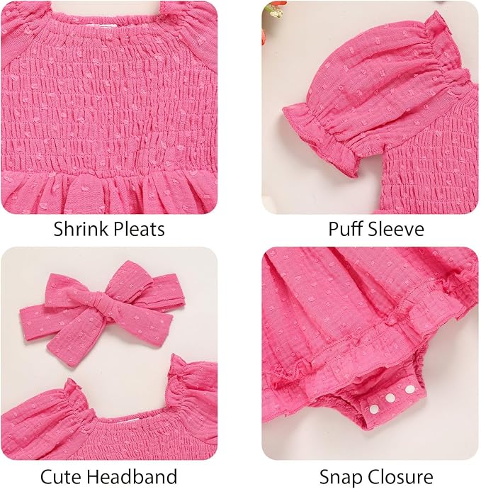 GRNSHTS Baby Girl Romper Dress, Puff Sleeve Smocked Outfit - Image 5