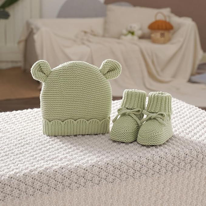 Hadetoto 100% Organic Cotton Baby Beanie and Booties Set | Newborn, Knit Sock - Image 6