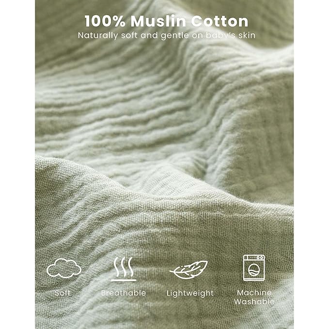 Konssy Muslin Baby Sleep Sack 0-6 Months 0.8 TOG, 2 Pack 100% Cotton Wearable Blanket for Babies, 2-Way Zipper Breathable Sleeping Sack Infant Toddler Essentials for Girls and Boys (Woodland,Sage)