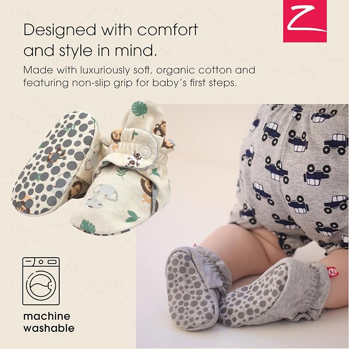 Zutano Unisex Organic Cotton Baby Booties, Stay-On and Non-Slip, Newborn to - Image 2