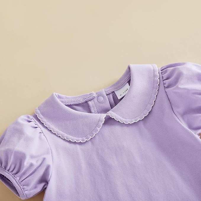 Baby Boy Girl Bubble Romper Short Sleeve Collar Summer Bodysuit - Image 4