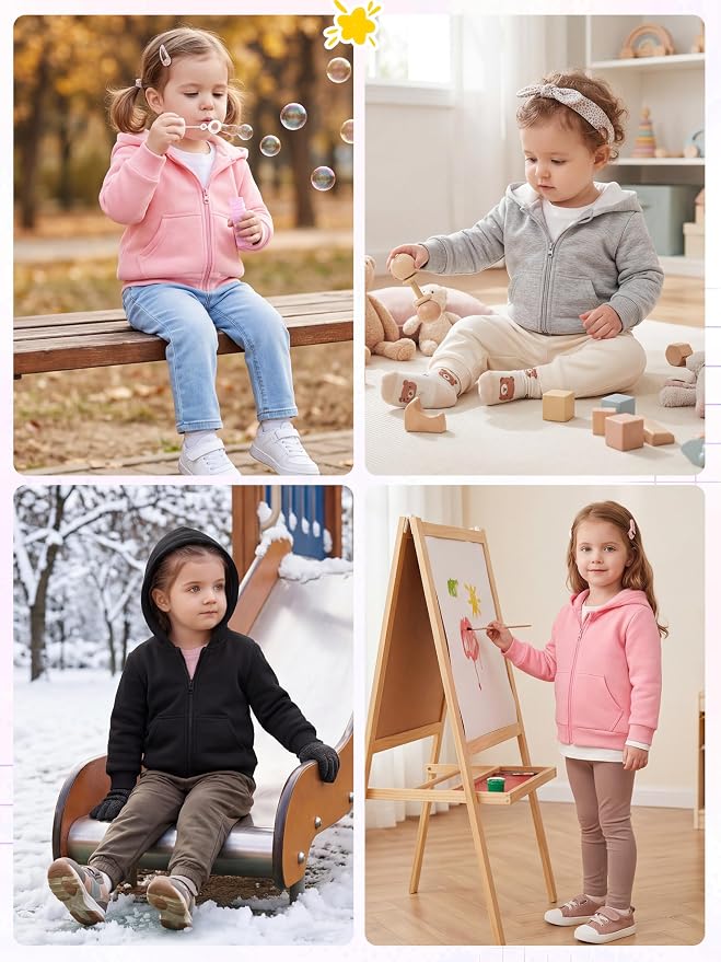 Cooraby 3 Pieces Baby and Toddler Girls Fleece Full-Zip Hoodies Lightweight - Image 6