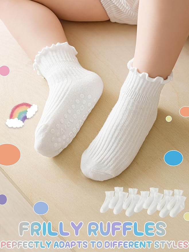 Baby Toddler Girls Socks Grip Ruffle Non Slip Kids Cotton 12 Pack Socks | - Image 5