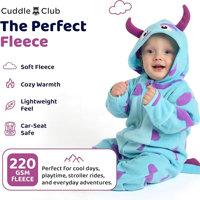 Cuddle Club Fleece Baby Bunting Bodysuit Hoodie, Newborn - Image 4