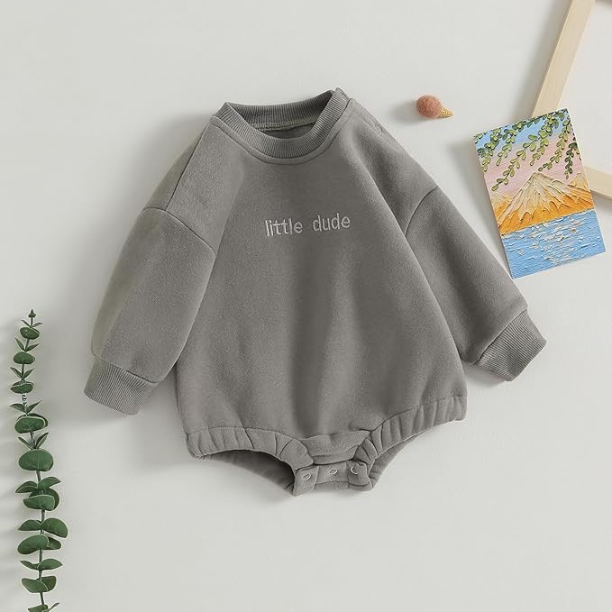VISGOGO Newborn Infant Baby Boy Girls Oversized Romper Little Dude Sweater Onesie Coming Home Outfit Neutral Clothes