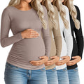 Huukeay 4 Pack Women's Maternity Shirts, Long Sleeve Cotton Ribbed Pregnancy Tops Side Ruched Crew Neck Casual Mama Clothes