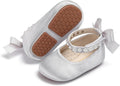 Baby Girls Mary Jane Flats - Infant Newborn Walking Shoes Soft Rubber Sole Princess Wedding