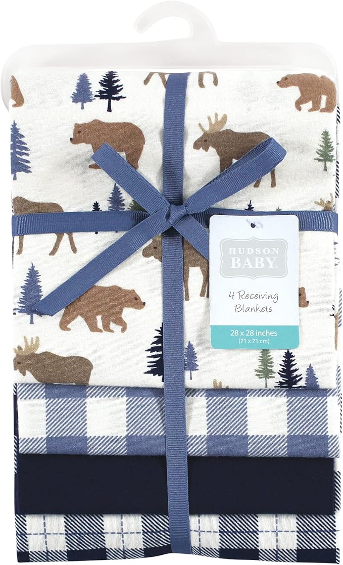 Hudson Baby Unisex Baby Cotton Flannel Receiving Blankets, Moose Bear, One Size - Image 3