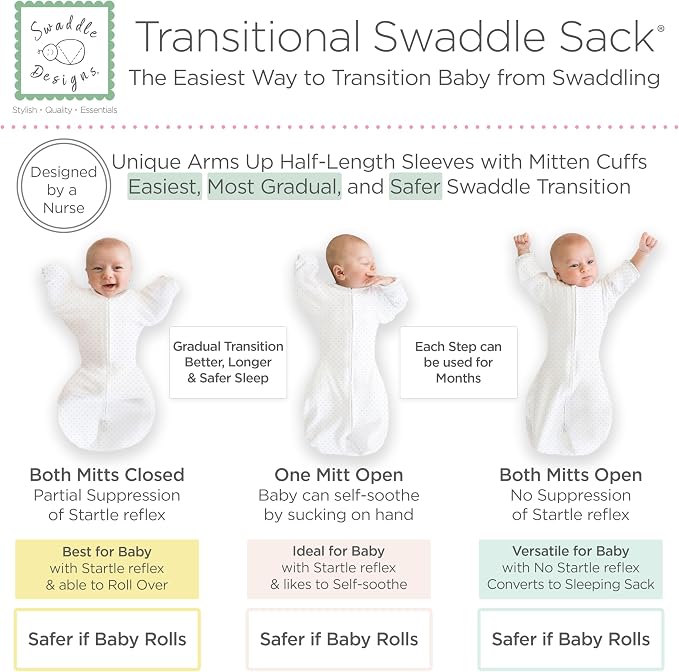 SwaddleDesigns Transitional Swaddle Sack, Arms Up Half-Length Sleeve & Mitten - Image 3