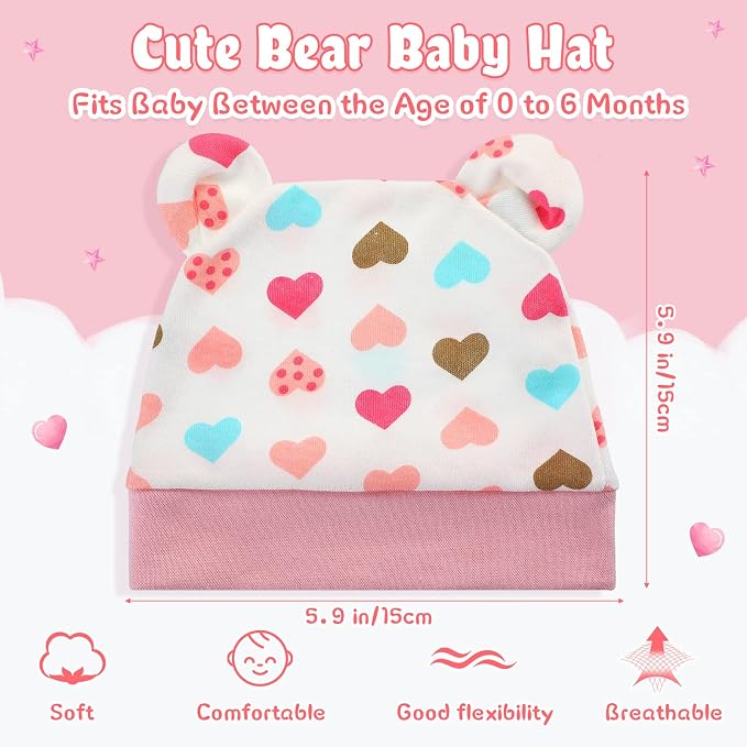 Geyoga 9 Pieces Newborn Baby Hat Bear Ears Infant Caps Baby Boy Girl Toddler - Image 2