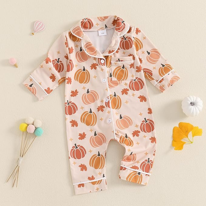 Balaflyie Baby Girl Button Down Pajamas Romper One-Piece Jumpsuit Long Sleeve Sleeper Infant Sleepwear