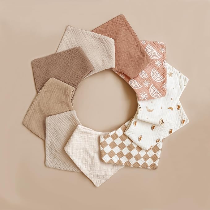 Konssy 10 Pack Baby Muslin Bandana Bibs - Image 7