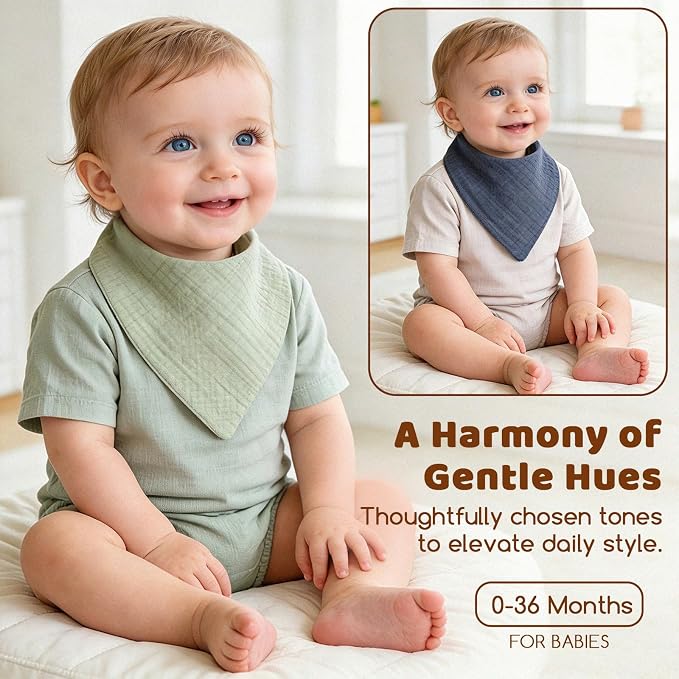 8-Pack Muslin Baby Bibs for Drooling and Teething | Soft& Absorbent, 100% Cotton - Image 6