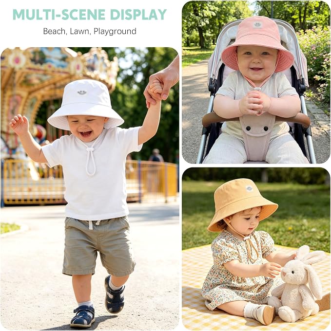 Cooraby 5 Pack Baby Sun Hat Adjustable Smile Bucket Hat Sun Protective Cap - Image 6