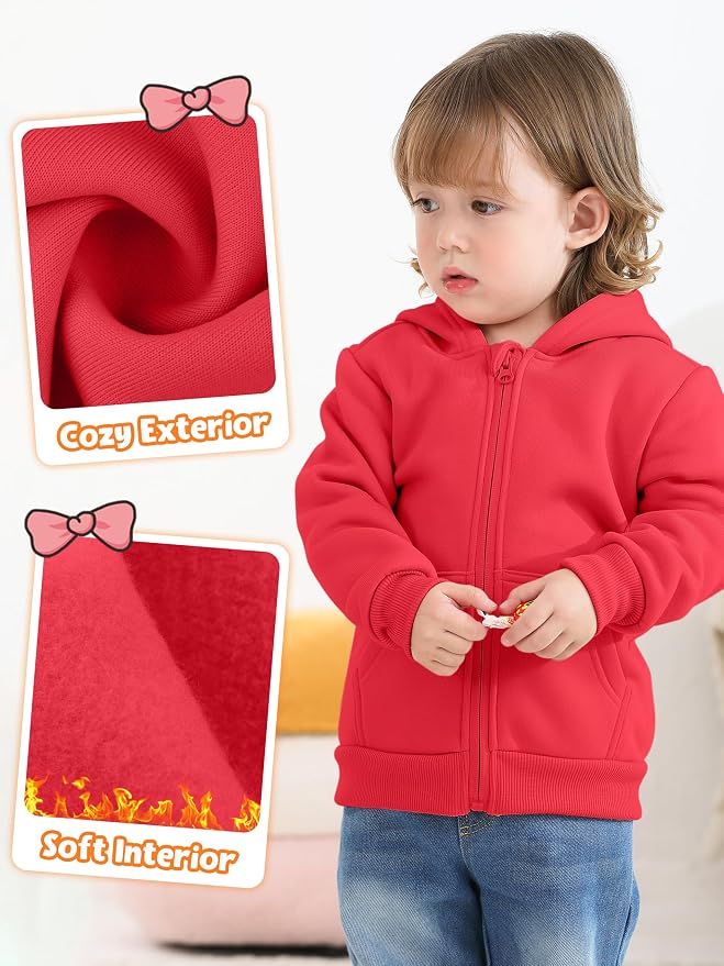 Cooraby 3 Pieces Baby and Toddler Girls Fleece Full-Zip Hoodies Lightweight - Image 2