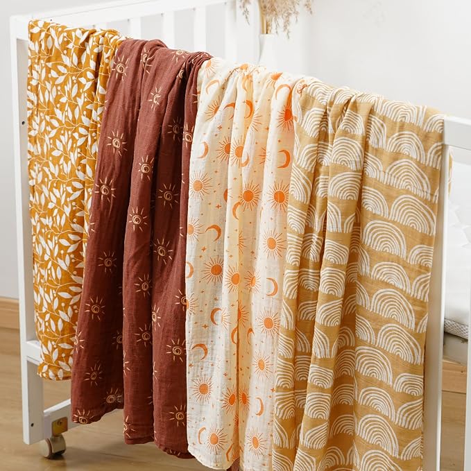 4 Set Muslin Swaddle Blankets Receiving Blanket - Image 3