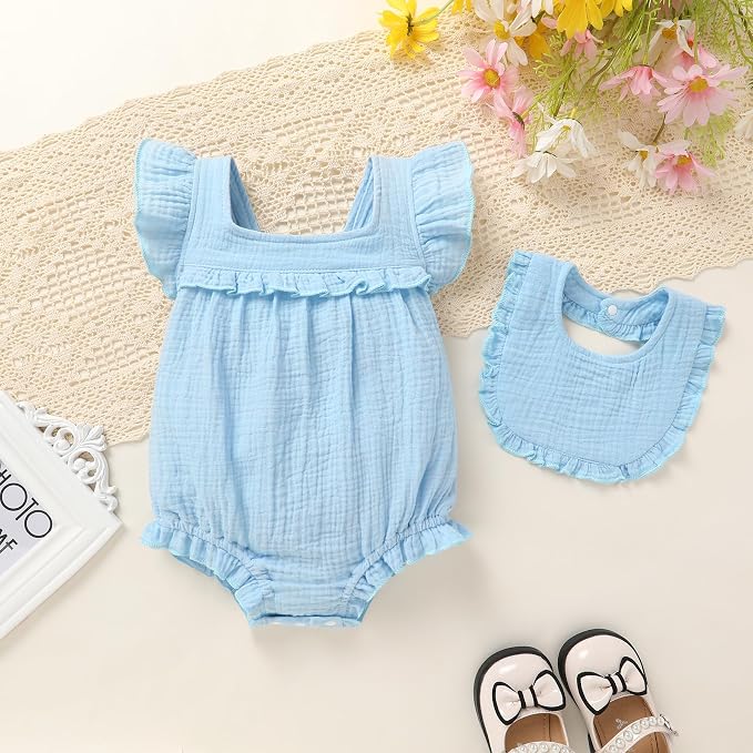 YOUNGER TREE Baby Girl Romper 100% Cotton Ruffle Sleeveless Summer Outfit - Image 2