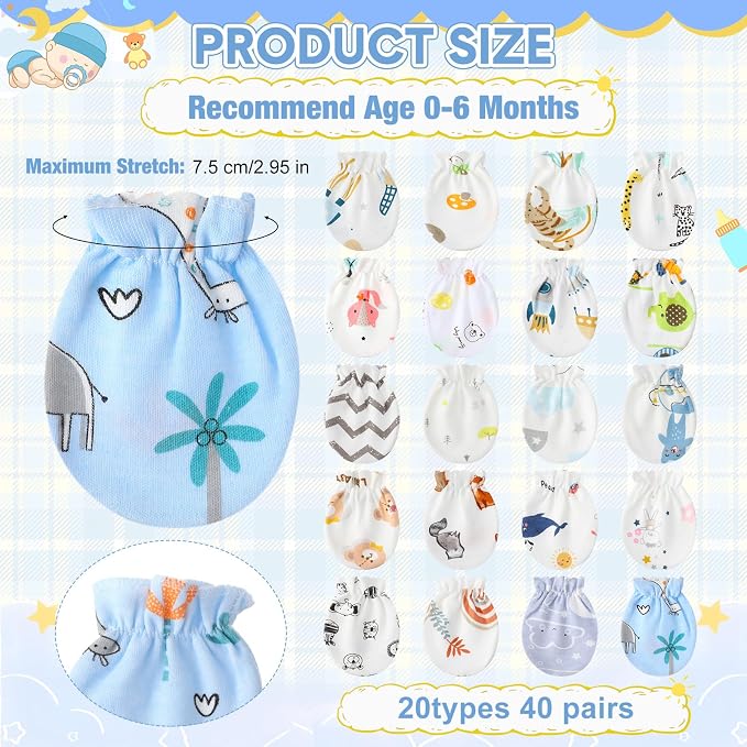 Geyoga 40 Pairs Newborn Baby No Scratch Mittens | Newborn Infant Toddler Mittens - Image 3