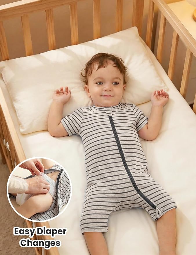 Jimonda Baby Romper Short Sleeve 2-Way Zipper Pajamas Cotton | 2-Pack, One Piece - Image 4