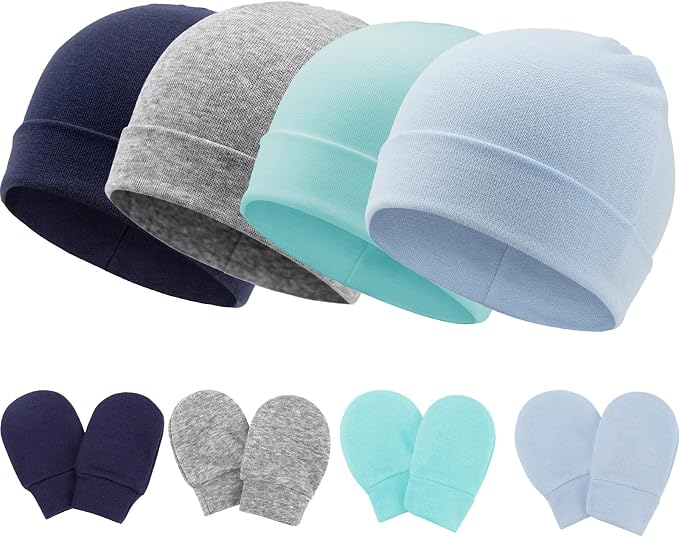 BQUBO Baby Hats and Mittens Infant Cotton Beanie Gloves No Scratch Set Newborn by DRESHOW