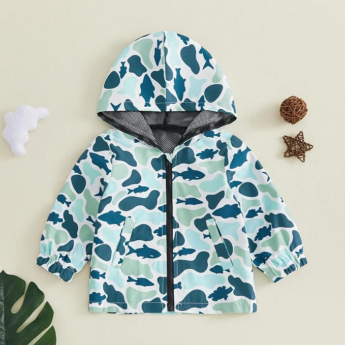 Toddler Baby Boy Lightweight Hooded Jacket Excavator Coat Outwear | Truck Print - Image 5