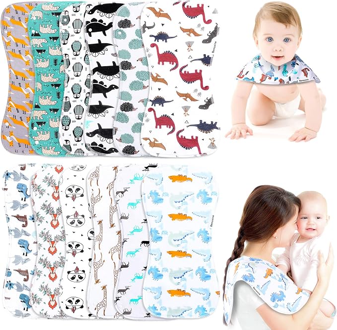 Baby Burp Cloths & Baby Bibs 2-in-1 Design Large Size 3 Layers Thicken Cotton by Benoxine