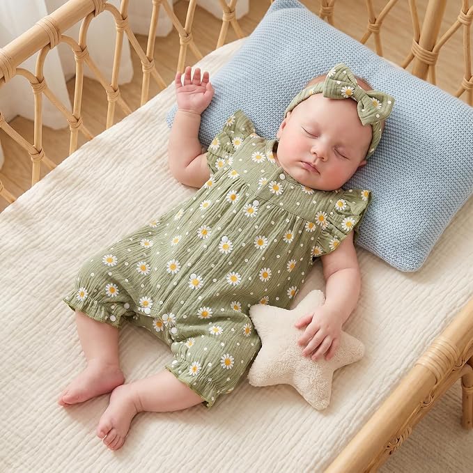 YINGISFITM Newborn Baby Girl Summer Clothes Short Sleeve Bubble Romper Bow - Image 3