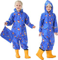 Fewlby Kids Toddler Rain Suit for Boys Girls One Piece Hoodie Zipper Cartoon by FEWLBY