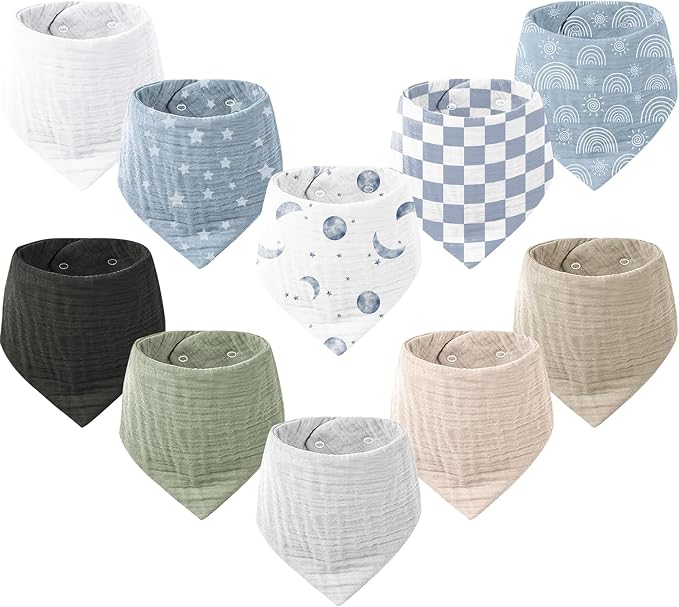 Konssy 10 Pack Baby Muslin Bandana Bibs by Konssy