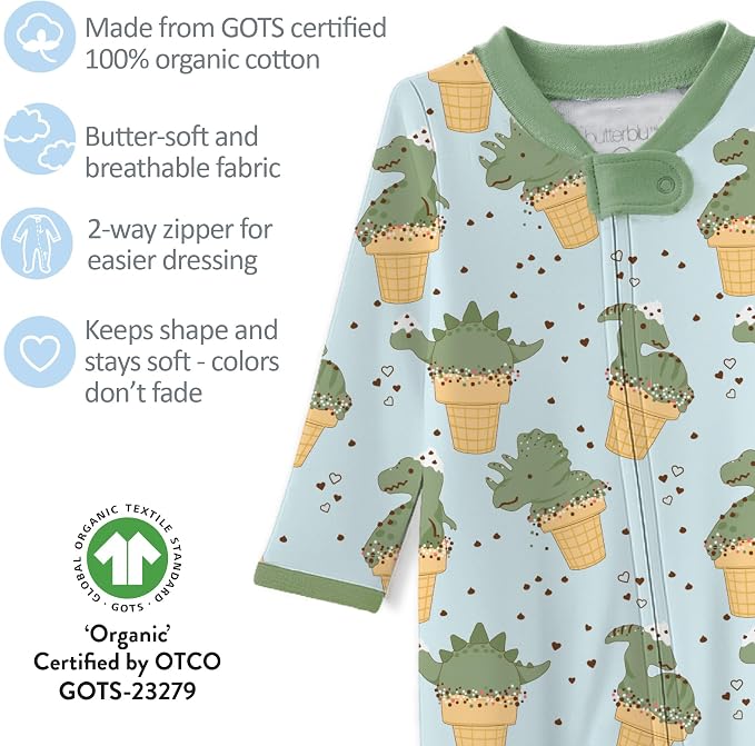 Butterblu Scout Sleep & Play 100% Organic Cotton Footed Zip Front PJs | GOTS - Image 4