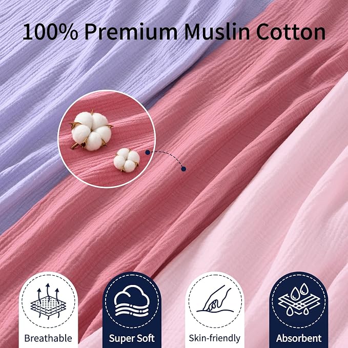 NESTALLY Cocoon Muslin Swaddle Blankets 3 Pack, Soft Breathable Large 47"x47" - Image 5