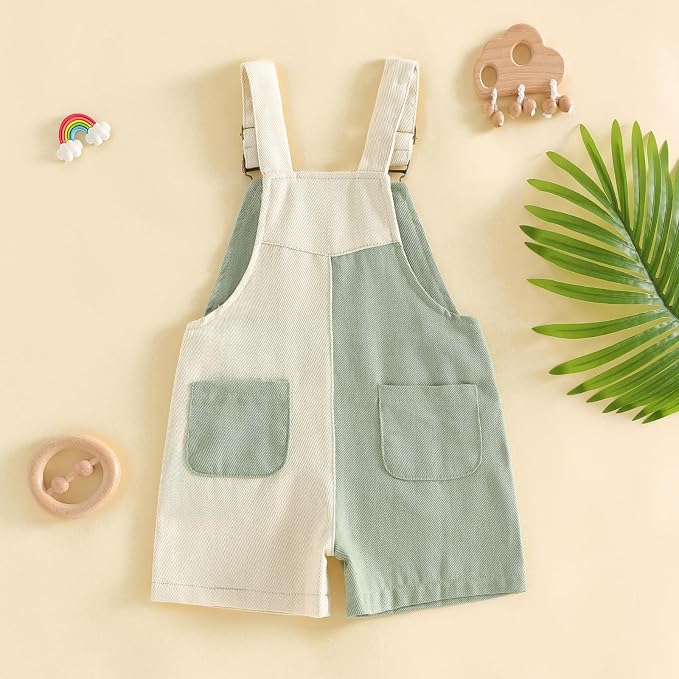 Fernvia Toddler Kids Baby Girl Boy Contrast Color Overalls Shorts Clothes - Image 6