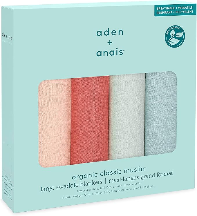 aden + anais Boutique Organic Swaddle Blanket 4-Pack – 100% Organic Cotton - Image 3