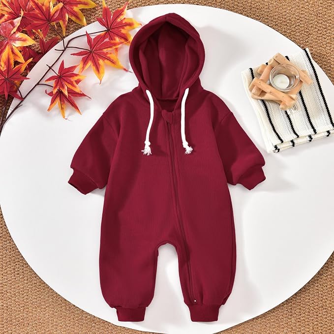 Unutiylo Unisex Baby Boys Girls Long Sleeve Infant Baby Zipper Hooded Jumpsuits - Image 3