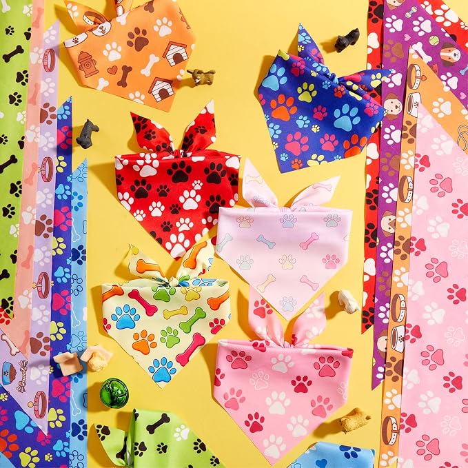 50 Pcs National Dog Day Dog Bandanas Bulk Pastel Paw Prints Pattern - Image 5