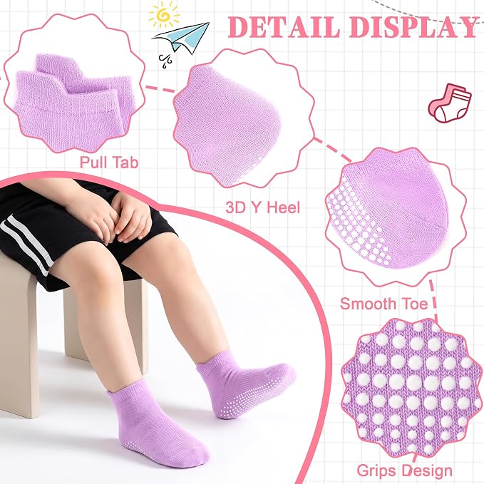 GRPSKCOS Non Slip Toddler Baby Socks 12 Pairs Anti Skid Ankle Socks - Image 3