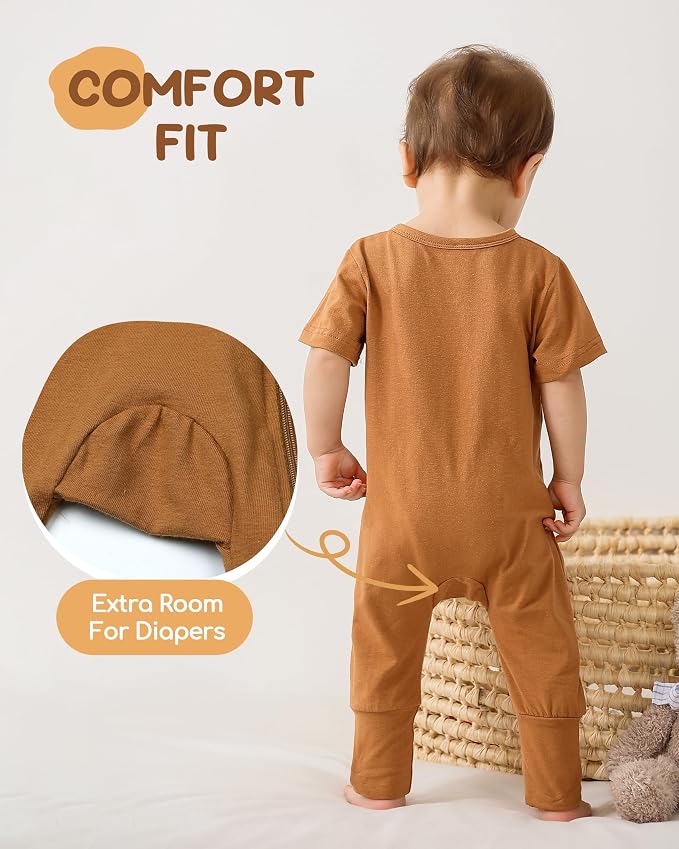 Baby Boy Girl Infant Rompers Short Sleeve Cotton Zipper Footless Summer - Image 5
