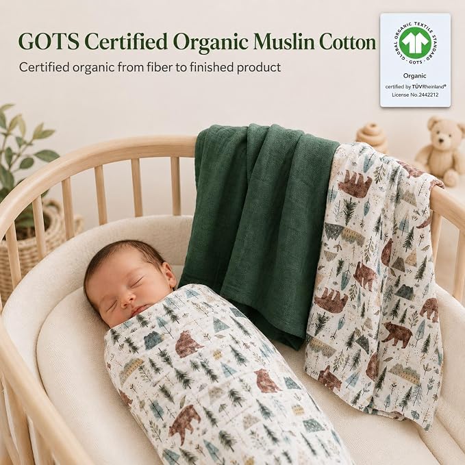 Miaoberry GOTS Certified Organic Muslin Swaddle Blankets, 2 Pack Baby Receiving - Image 5